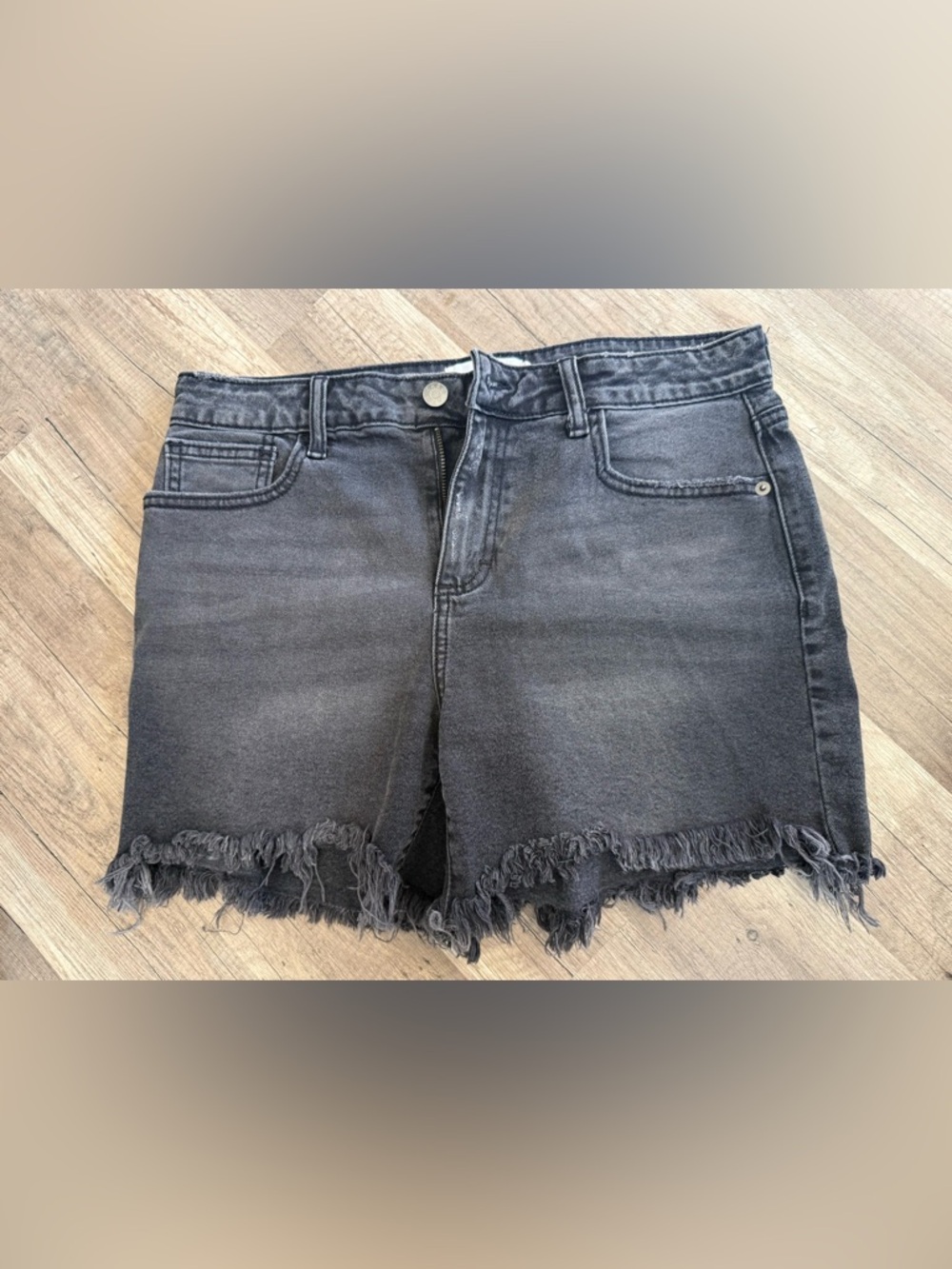 Carly Jean Los Angeles Black Frayed Hem Denim Shorts